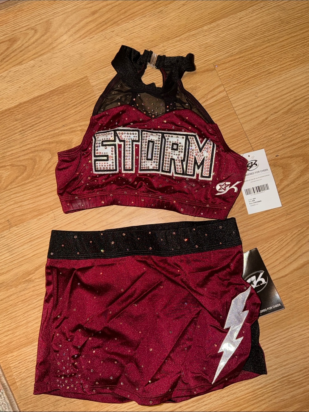 Storm Maroon Cheer Skort Set with Rhinestone Detail